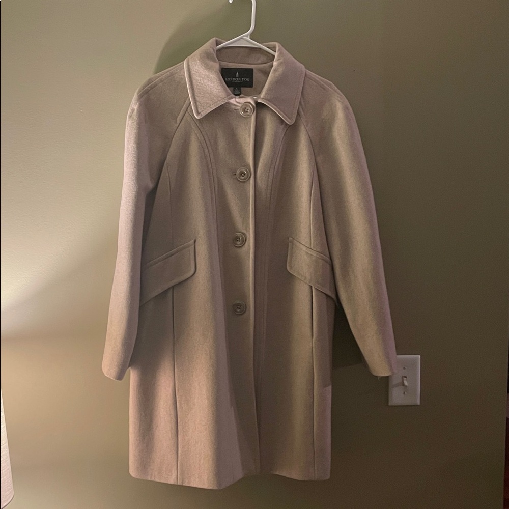 London Fog Women's Beige Pea Coat- Wool Blend
